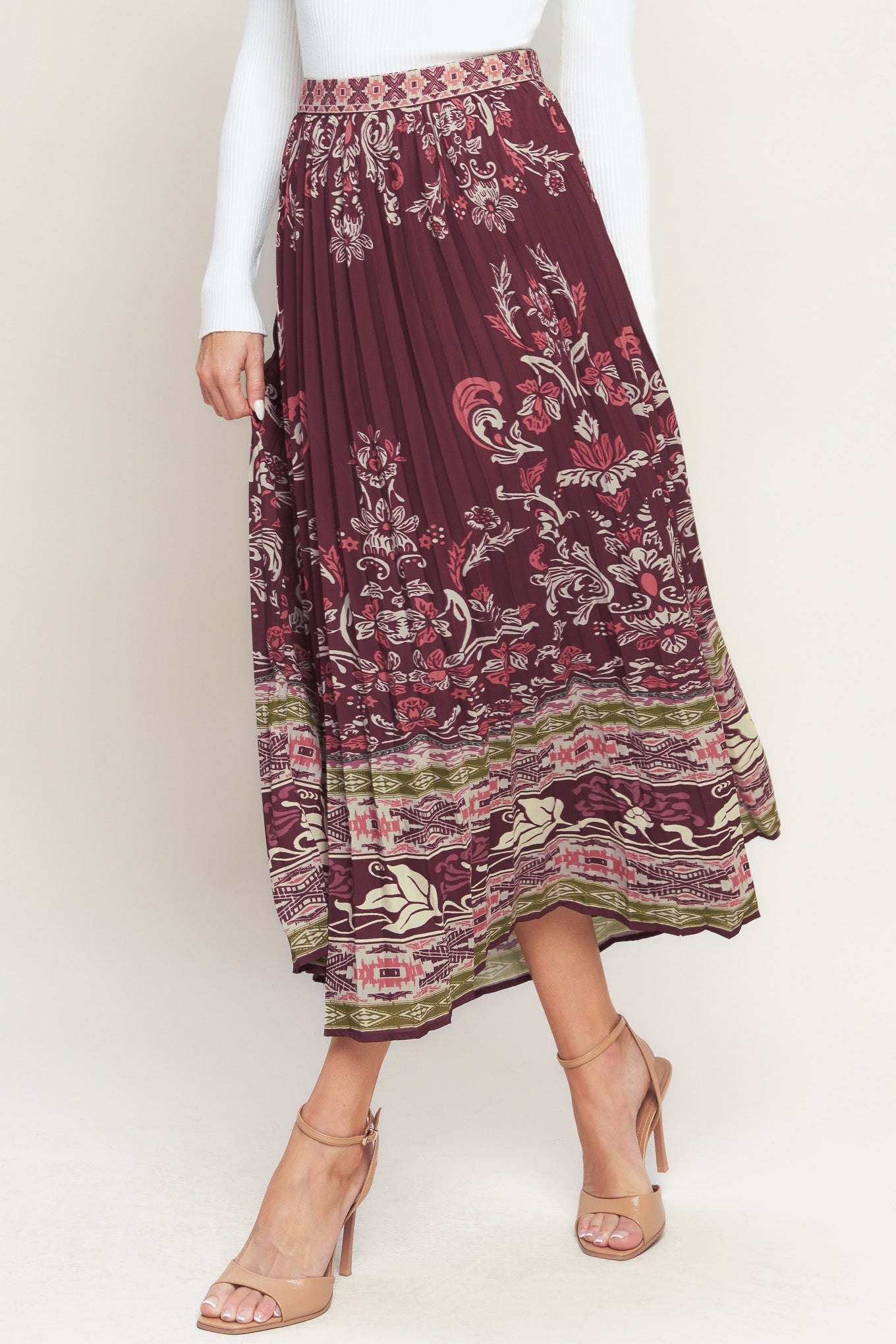 AZTEC CHERRY WOVEN MIDI SKIRT Flying Tomato